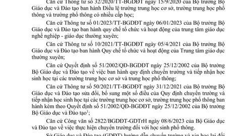 Hướng dẫn chuyển trường và xin học lại đối với học sinh THPT, học viên GDTX cấp THPT